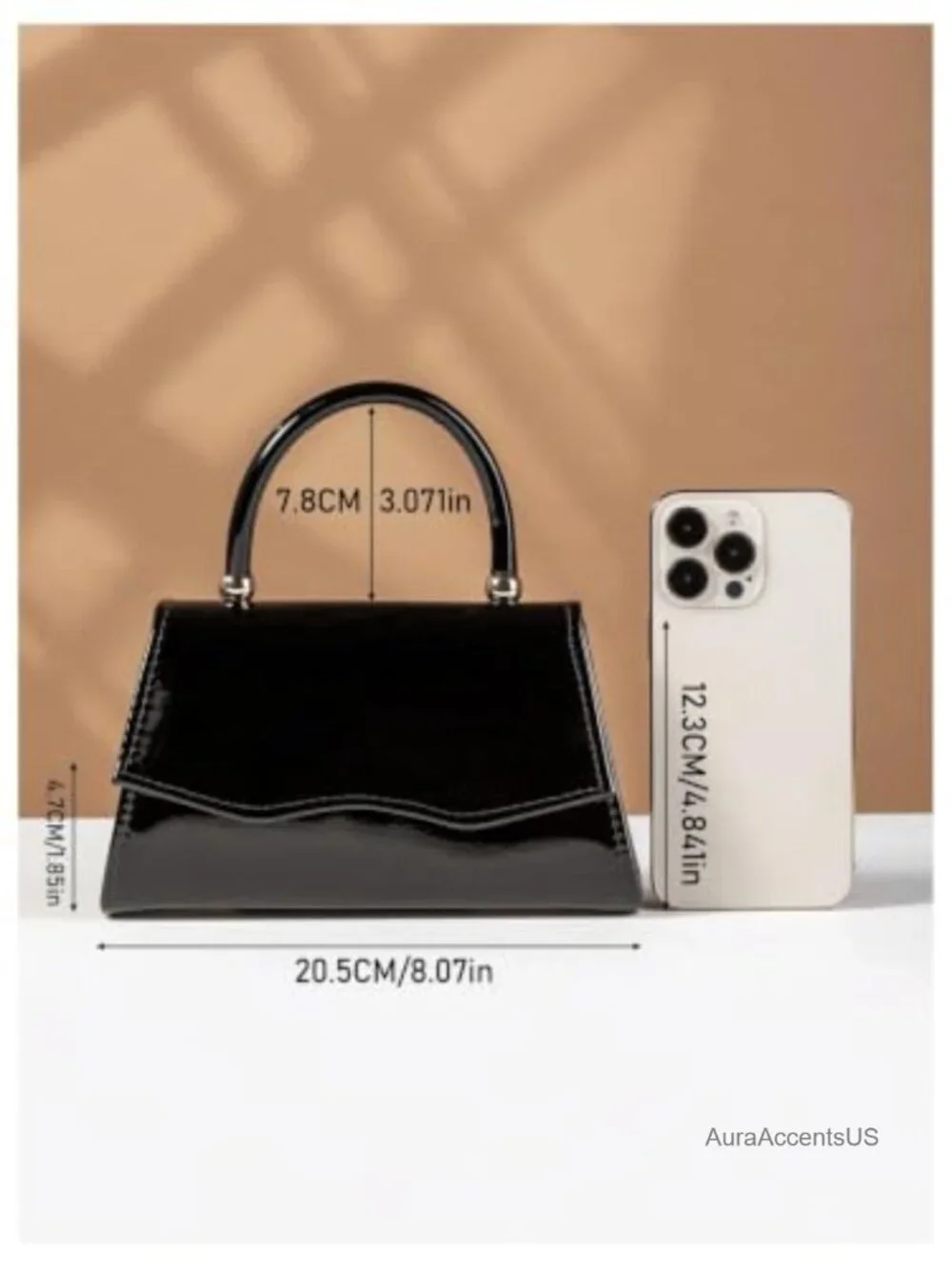 Patent Leather Top Handle Mini Clutch Purse with Detachable Chain Strap -